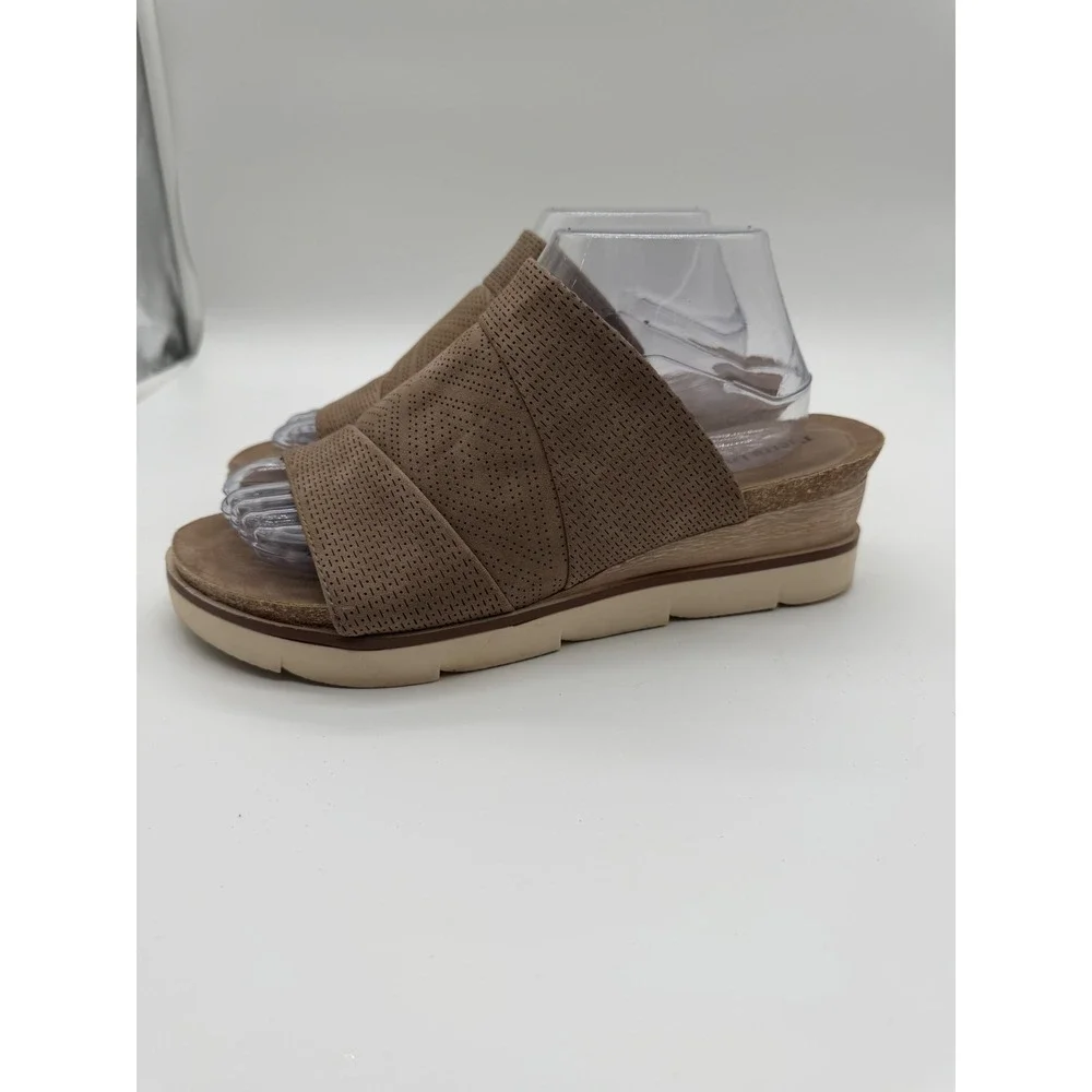 Pierre Dumas‎ Womens Taupe Perforated Wedge Sandals Platform Slide 9